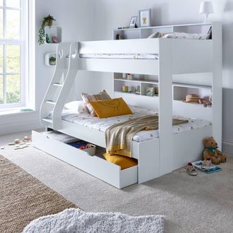 Bedmaster Oliver Triple Sleeper Storage Bunk Bed With Drawer With Orthopaedic Mattresses in White | Size: Small Double
