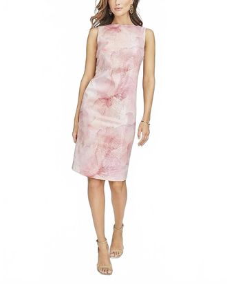 DKNY Printed Sequin Sleeveless Sheath Dress In Pink Multi