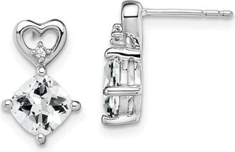 Diamond2Deal 14k White Gold White Topaz and Diamond Heart Earrings