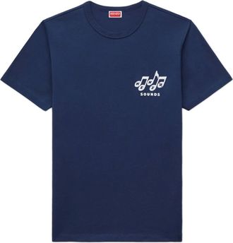 Kenzo Sounds Geborduurd Slim T-shirt - Heren - T-shirts - Blauw - S - Katoen - Tops