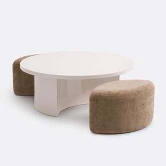 La Redoute Interieurs Gelakte salontafel met 2 stoffen voetenbankjes, JEN