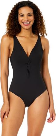 Anne Cole Womens Live In Color Solid Plunge Twist One Piece Swimsuit in Black at Nordstrom, Size 14