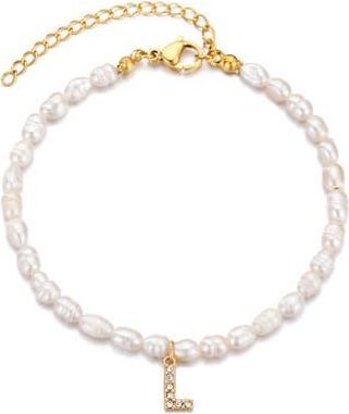 Adornia Freshwater Pearl Initial Charm Bracelet in White-L at Nordstrom Rack
