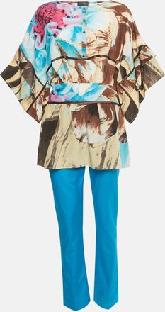 Roberto Cavalli Multicolor Printed Silk Top & Taffeta Pant Set