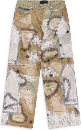 Who Decides War by Ev Bravado Tan Overdyed Lace Burrow Jeans