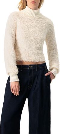 Ivonne Long Sleeve Fringe Blouse with Ribbed High Neck in Ivory at Nordstrom, Size 14