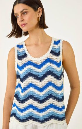 Roman Zig Zag Stripe Crochet Knit Vest