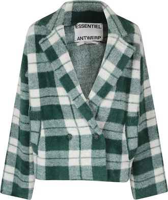 Essentiel Forest Whisper Checkered Double-Breasted Cardigan