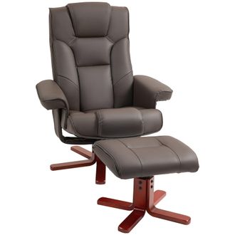 HOMCOM Reclining Armchair with Footstool and Adjustable Backrest, Brown