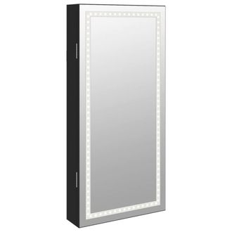 Berkfield Home Mirror Jewellery Cabinet with LED Lights Wall Mounted Black
