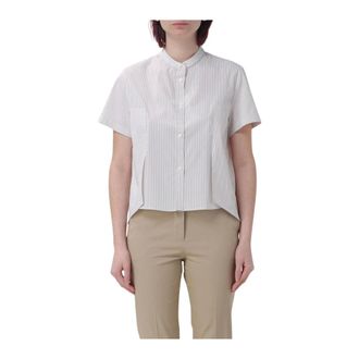 Fay Shirts, female, White, Size: S Striped Mandarin Collar Shirt