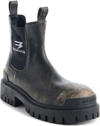 Balenciaga Strike Chelsea Boot in Black/Beige/White Logo at Nordstrom, Size 10Us