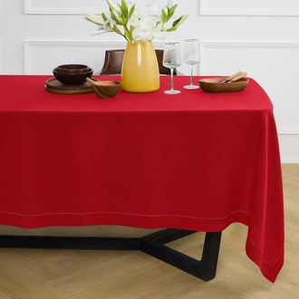 Solino Home Linen Tablecloth for Dining Table, Holiday and Everyday Dining Table Decor - Sonoma Hemstitch in Red at Nordstrom, Size Xx-Small