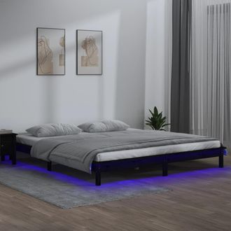 Berkfield Home LED Bed Frame Black 200x200 cm Solid Wood