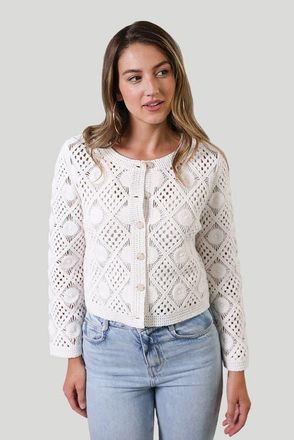 Central Park West Violete Crochet Cardigan in White at Nordstrom, Size X-Small