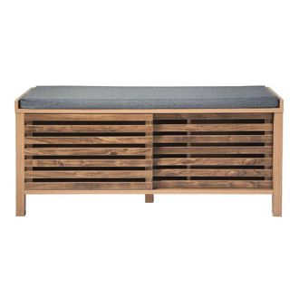 Calicosy Shoe Bench With 2 Sliding Doors & Openwork Slats, 112 Cm Wide, LIAM in Dark Brown