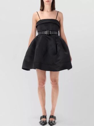 Ganni satin bubble mini dress belt detail