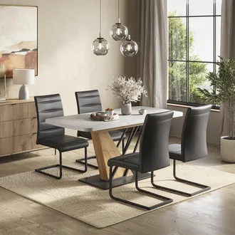 Vicco Set De Mesa De Comedor Fenaro, Blanco/roble Dorado, 120 X 80 Cm Con 4 Sillas De Comedor, Negro, Vicco