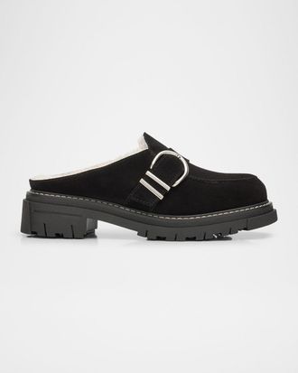 La Canadienne Agatha Shearling-Lined Waterproof Suede Loafer Mules