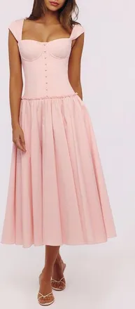 House of CB Kaia Cap Sleeve Fit & Flare Midi Dress in Pink at Nordstrom, Size X-Small