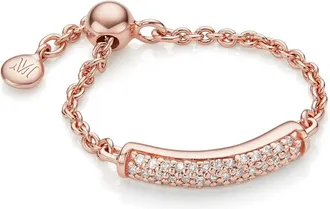 Monica Vinader Rose Gold Fiji Bar Adjustable Friendship Diamond Ring Champagne Diamond