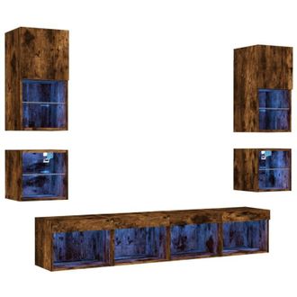 vidaXL Vidaxl - Muebles Tv Pared Con Led 8 Pzas Madera Ingenier&iacute;a Roble Ahumado