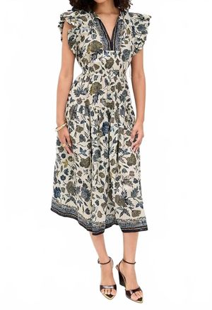 Ulla Johnson Kairi Flutter Sleeve Midi Dress In Porcelain