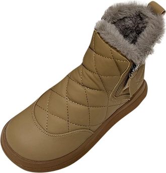 Generic Womens Snow Boots Lightweight Waterproof Winter Boots Zipper Chunky Heel Warm Anti-Slip Ankle Boot Fur Lined Shoes Comfortable Ladies Mid-Calf Walking