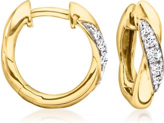 Ross-Simons Diamond Twisted Hoop Earrings in 18kt Gold Over Sterling