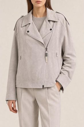 Brunello Cucinelli Womens Quarzo Suede Biker Jacket, Size 36