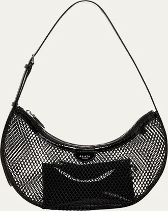 Alaia One Piece Demi Perforated Shoulder Bag in Leather and Nylon
