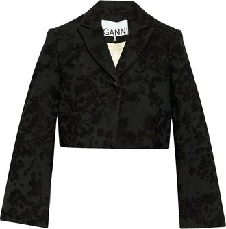 Ganni floral-embroidered cropped blazer - women - Acrylic/Polyamide/Polyester - 40 - Black