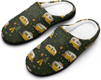 Generic Camping Pattern Cotton Slippers for Women Indoor Outdoor Slipper Slip-On Memory Foam Home Shoes