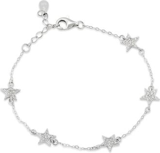 Savvy Cie Jewels STERLING SILVER.925 PAVE STAR STATION WHITE CZ BRACELET