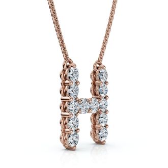 Pompeii3 1Ct Diamond Initial H Pendant 14k Gold 18 Necklace Lab Grown 5/8 Tall