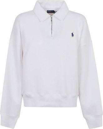 Ralph Lauren Sweatshirt met halve rits en kraag - Dames - Sweatshirts - Wit - S - Katoen - Hoodies & sweatvesten