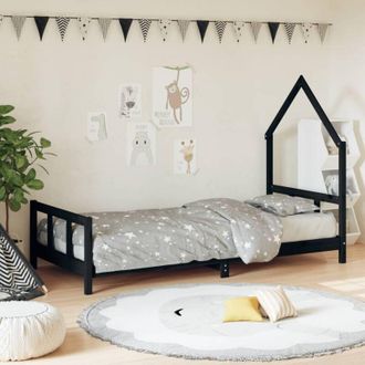 vidaXL Kids Bed Frame Black 90x190 cm Solid Wood Pine Vidaxl