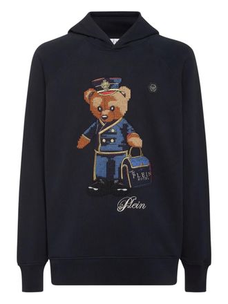 Philipp Plein teddy-bear embroidered hoodie - men - Elastane/Cotton - S - Blue