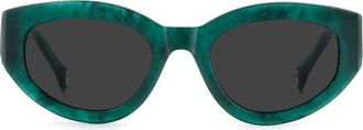 Carolina Herrera Her 52mm Gradient Oval Sunglasses in Green Marble Black/Grey at Nordstrom