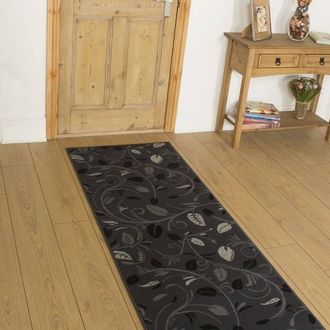 Runrug Hallway Carpet Runner Rug - Soft & Comfy, 9mm - Scroll in Grey | Size: 60 cm x 390 cm