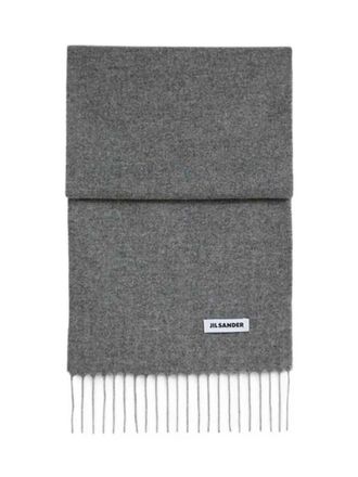 Jil Sander Pure Virgin Wool Scarf with Fringed Edges and Logo