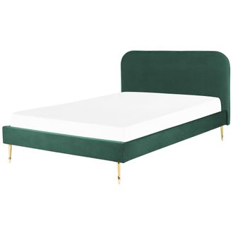Beliani Beliani - Cama Con Somier De Terciopelo Verde Dorado 160 X 200 Cm Patas De Metal Flayat