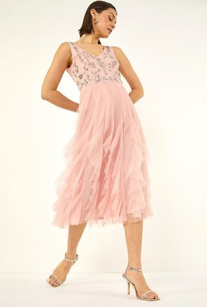 Roman Premium Beaded Frill Dress