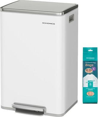 Songmics Cubo de basura 50 l con cierre suave de acero blanco