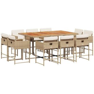 vidaXL Vidaxl - Set da Pranzo da Giardino 11 pz con Cuscini Beige in Polyrattan