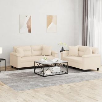 vidaXL Vidaxl - Juego De Sof&aacute;s Con Cojines 2 Piezas Tela Microfibra Beige