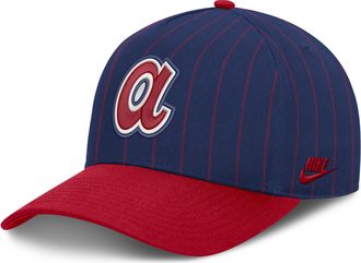 Nike Atlanta Braves Cooperstown Rise Nike Mens MLB A-Frame Adjustable Hat in Blue | NB1D19MWATB-JC9