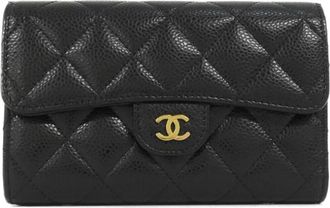 Chanel Black Grained Calfskin Wallet (Tri-Fold) (Pre-Owned)