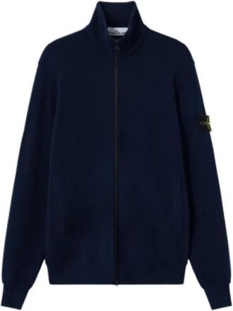 Stone Island Truien & Vesten, Heren, Blauw, XL, Dikke Gebreide Hoge Kraag Rits Vest