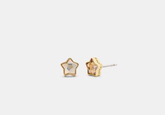 Coach Womens Signature Star Stud Earrings in Yellow | Metal